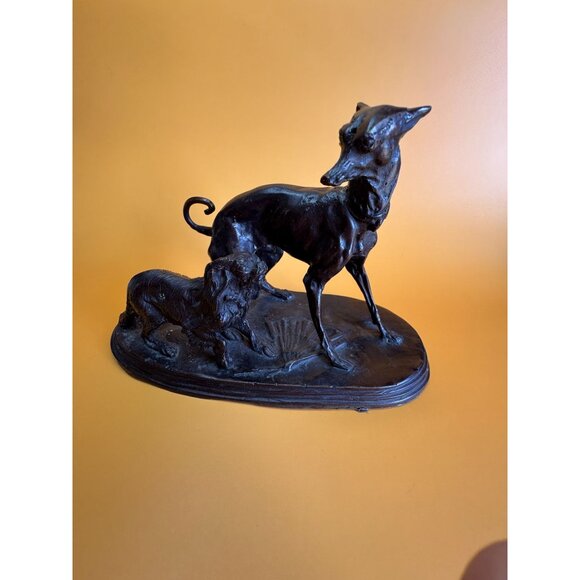 Maitland Smith Bronze Dog Sculpture Greyhound & Pekingese Dog on Base - Picture 3 of 8